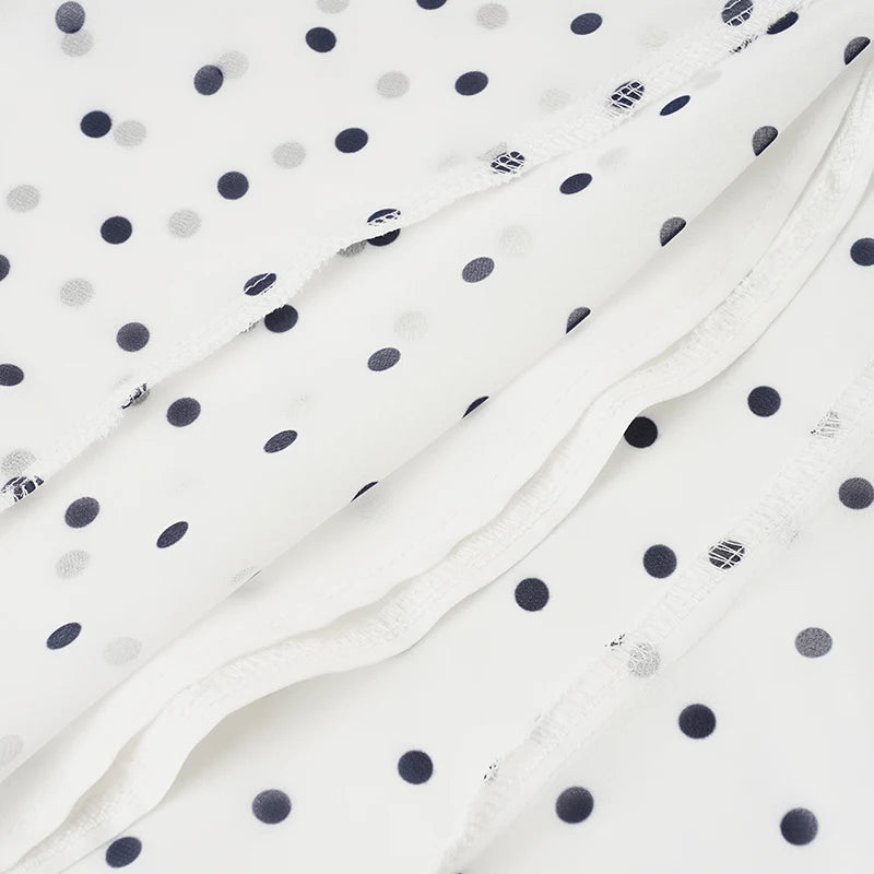 VacationGrabs Polka Dot Floor-length Chiffon Skirt French Style Ruffled Mesh A-line Skirts Elegant Maxi Bottoms High Waist Streetwear