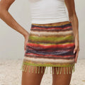 VacationGrabs Women's Y2K Sequined Mini Skirts Fashion Low Waist Rainbow Color Tassel Hem Slim Fit Skirts Short Night Club Dress