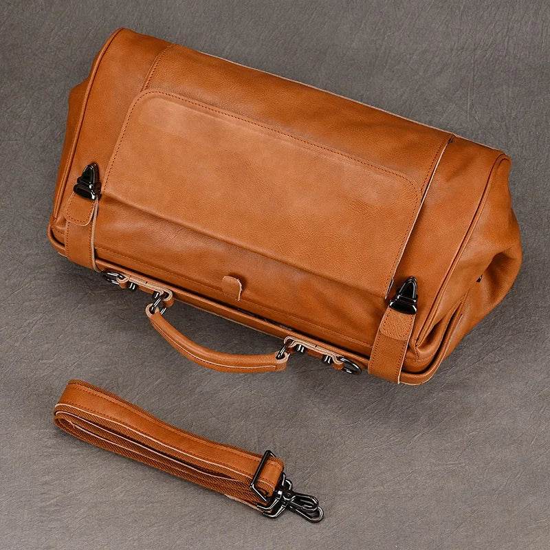 Top Grade Black Coffee Genuine Leather Travel Bag Anti-Theft Design - VacationGrabs