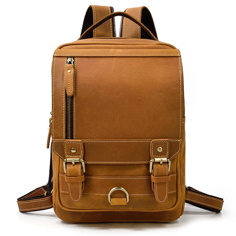 Vintage Genuine Leather Single Shoulder Bapack Chest Bag Dual Use Leather bags Men travel bag outdoor cowhide bags mini backpack