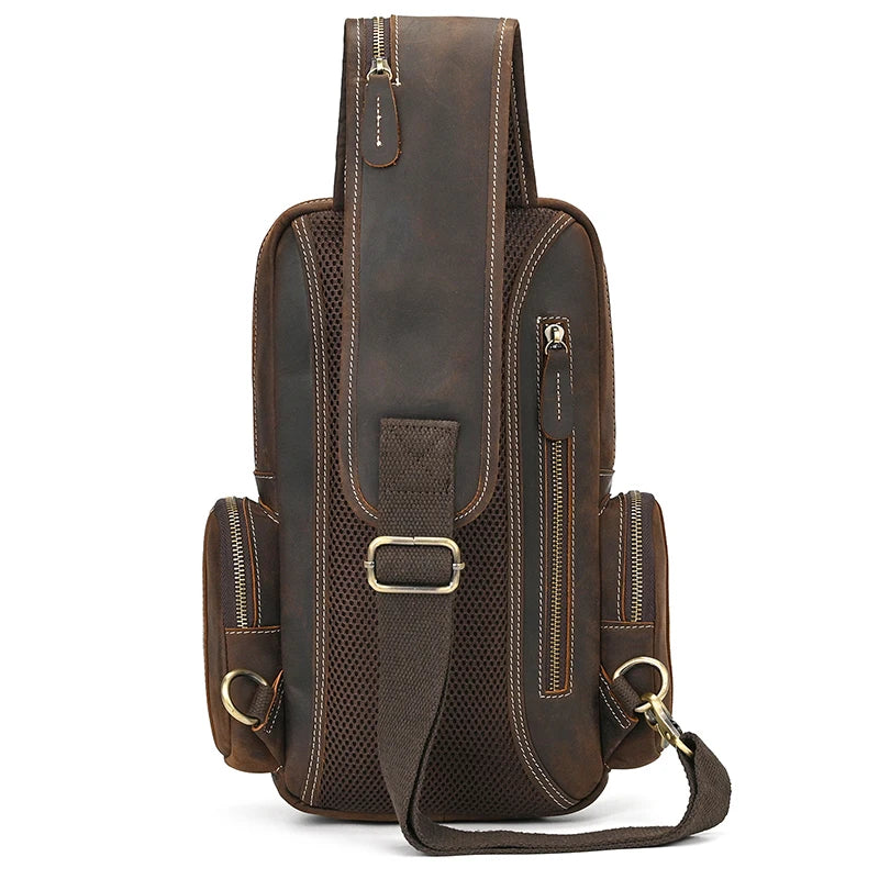 Newsbirds Genuine Leather Chest Bag Crazy Horse Leather Vintage Chest Pack Single Shoulder Crossbody Backpack For Men Male Bag