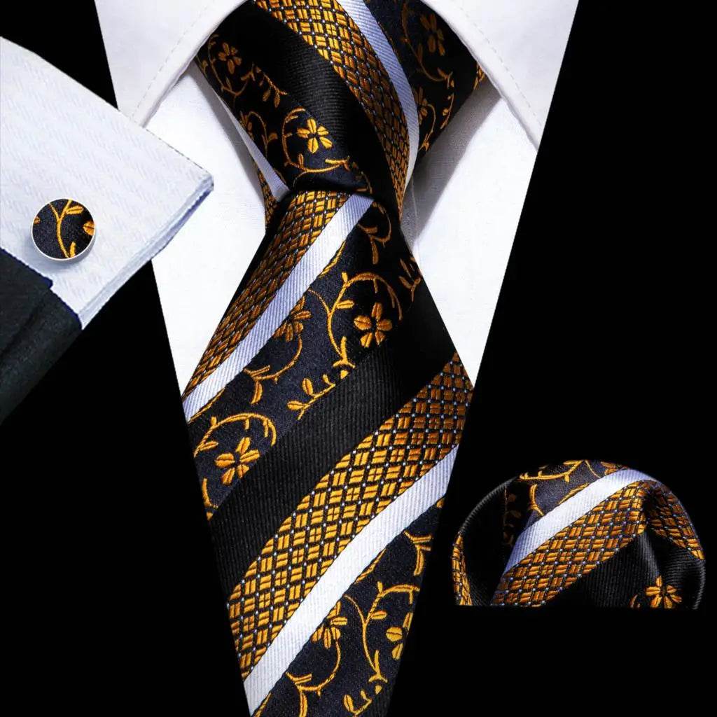 Gold & Beige Silk Tie Set for Men - VacationGrabs