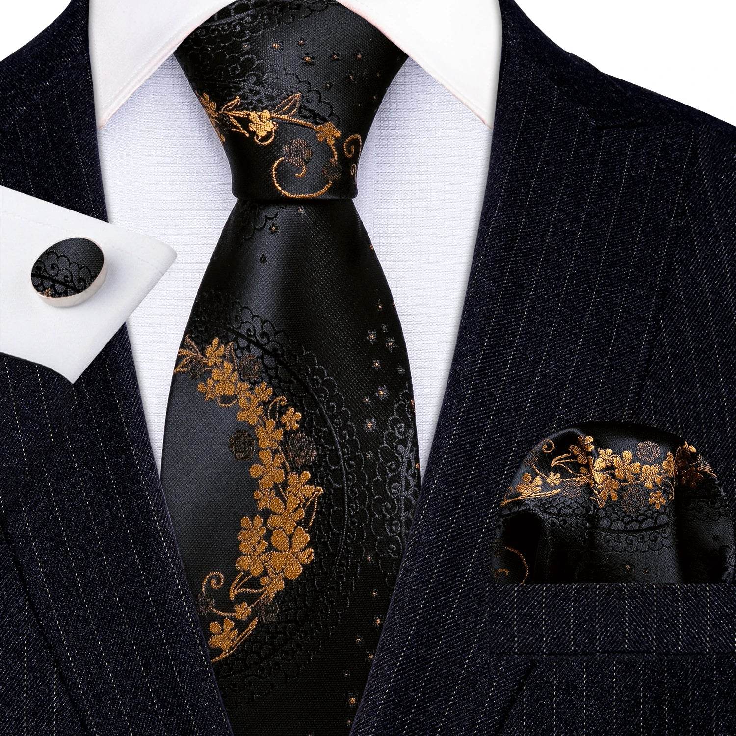 Floral Jacquard Silk Tie Set for Men - VacationGrabs