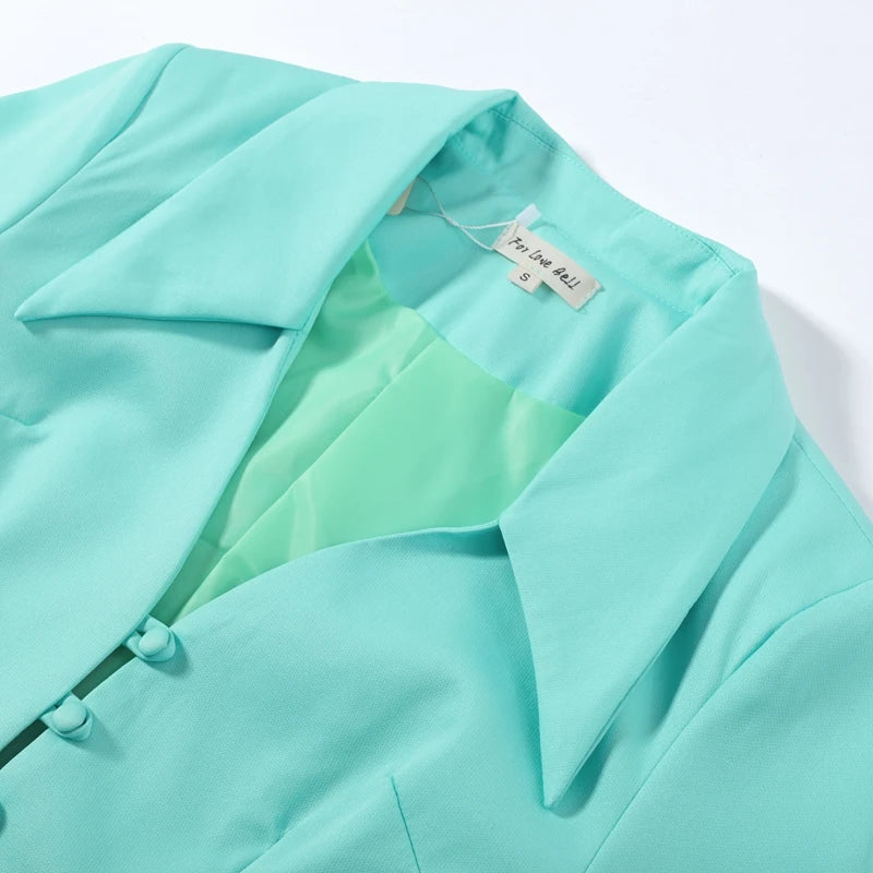 Tiffany Blue Blazer, Mini Skirt & Flare Trouser Separates