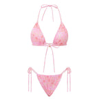 VacationGrabs Women 2 Pieces Bikini Swimsuit Spaghetti Strap Top Tie Side Triangle G-Thong Bathing Suit Beach Holiday Swimwear