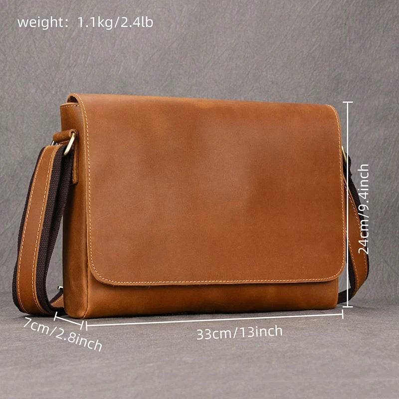 Vintage Crazy Horse Leather Men's Briefcase Laptop Messenger Bag - VacationGrabs