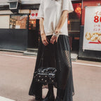 VacationGrabs Fashion Women Sheer Skirt Y2K Polka Dot Ankle Length Long Sheer Skirt Summer Spring Casual Party Wear High Waist Skirt