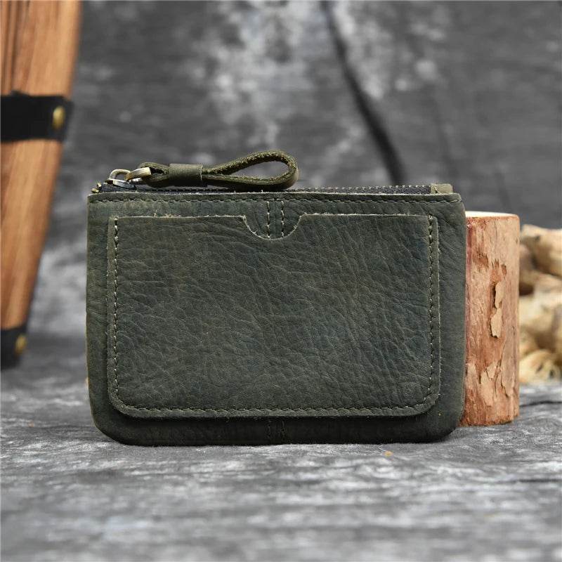 Small Leather Coin Wallet for Men & Women Zipper Mini Card Wallet - VacationGrabs