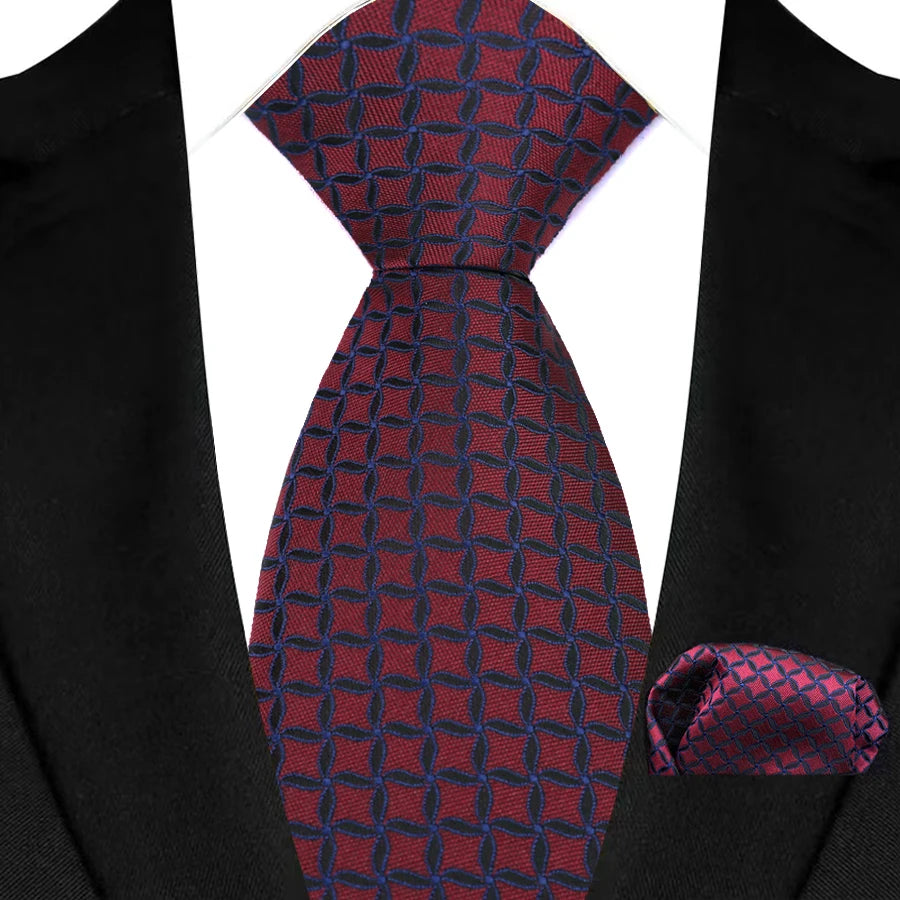 Men Tie Hankerchief Set Plaid & Checks 8CM Necktie Pocket Square Cravat for Male Wedding Party Business Gift Accessories