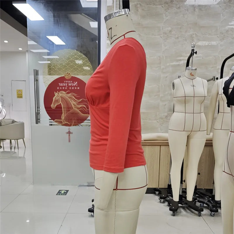 VacationGrabs Y2K Vintage Wrap V Neck Crop Top Ladies 3/4 Sleeve Ruched Slim Fitted Short Blouse Casual Going Out Streetwear Tops
