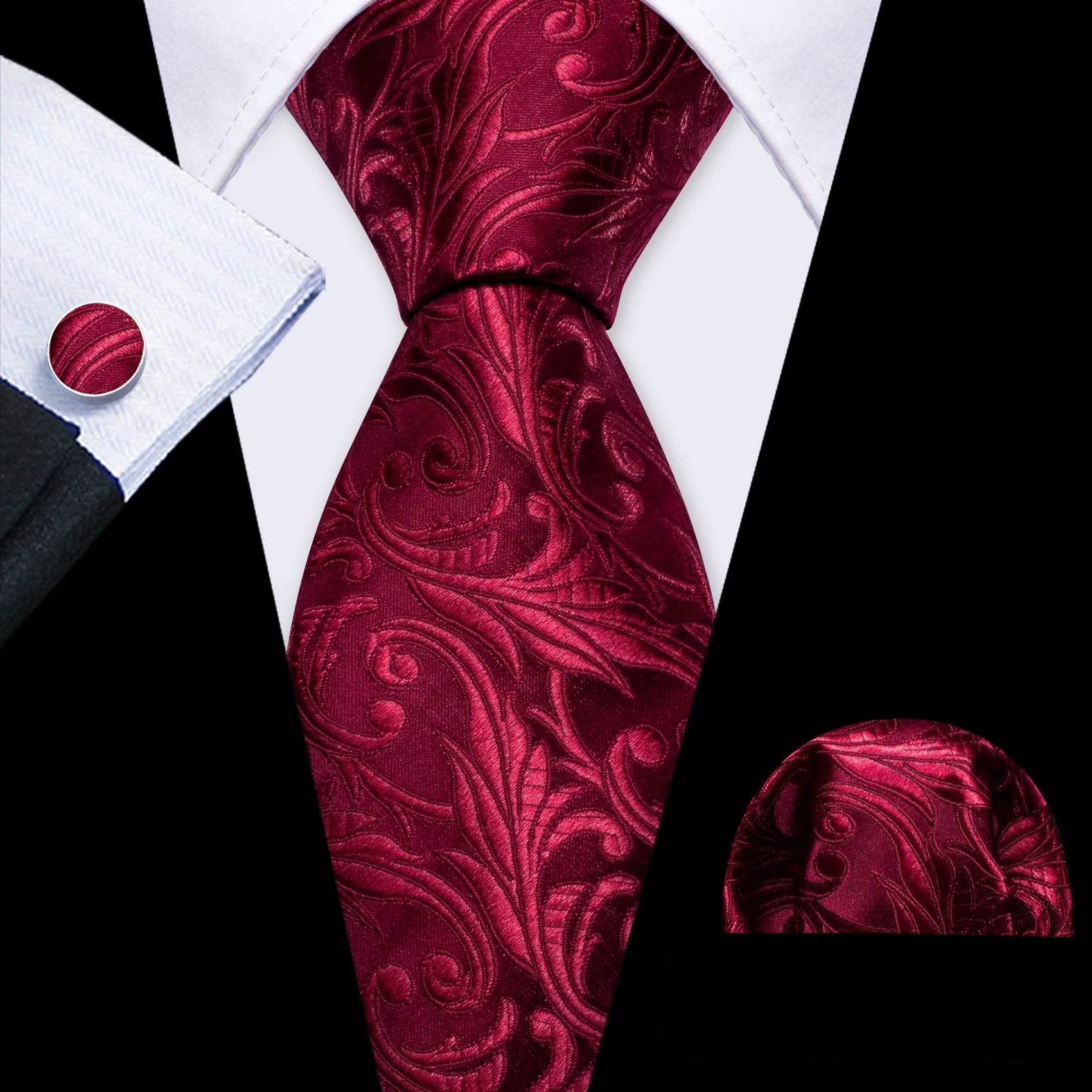 Red Plaid Silk Tie Set for Men - VacationGrabs