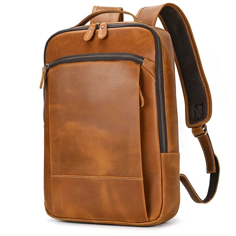 Vintage Travel Backpack Crazy Horse Leather Double Zipper Bag - VacationGrabs