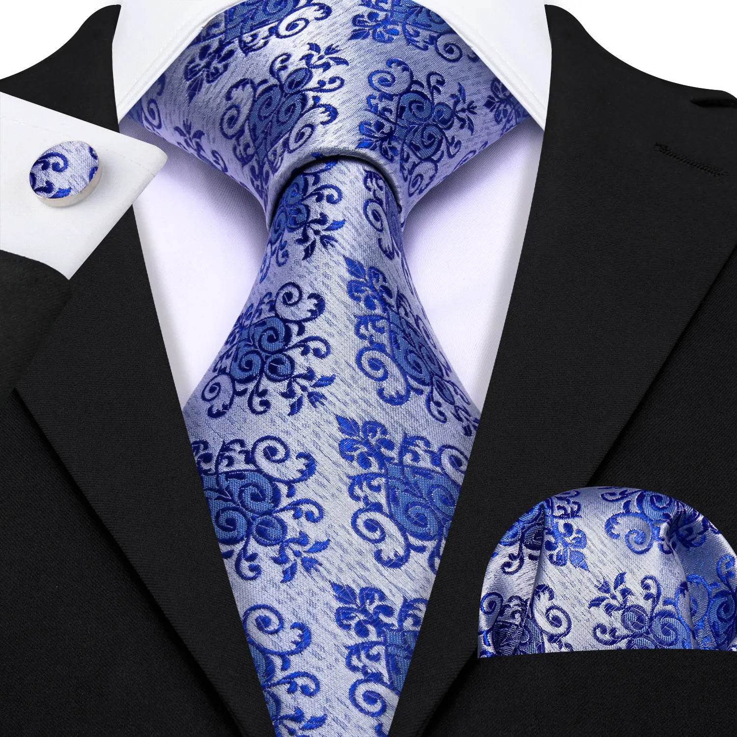 Floral Jacquard Silk Tie Set for Men - VacationGrabs
