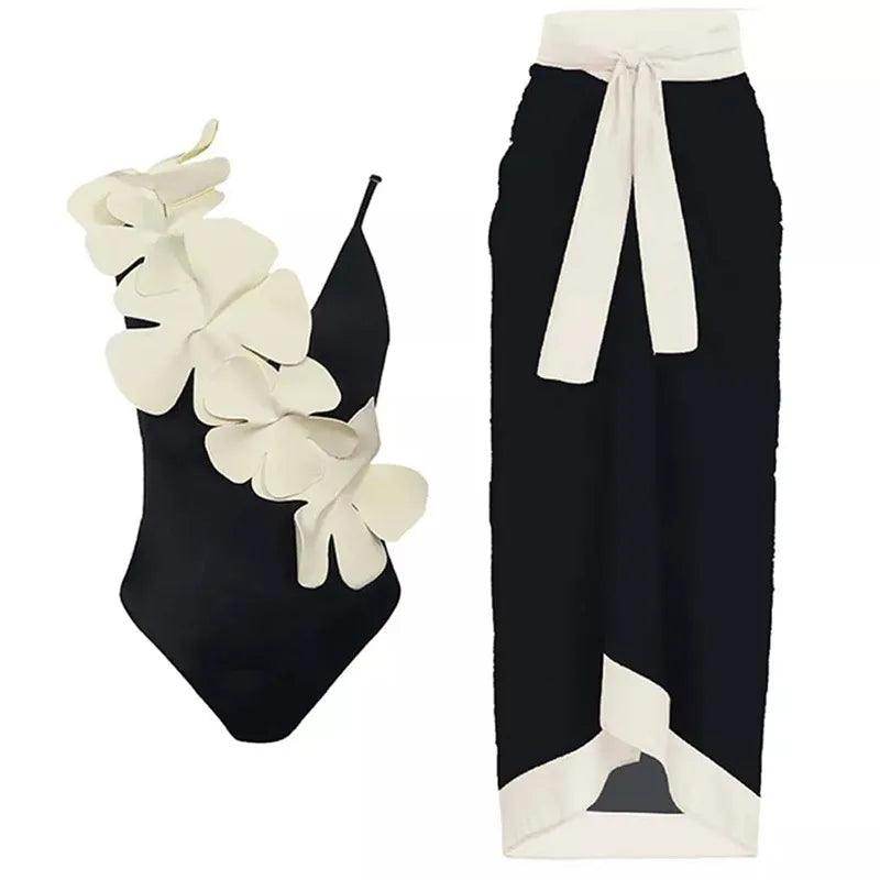 Retro One Piece Swimsuit Skirt Swimwear - VacationGrabs
