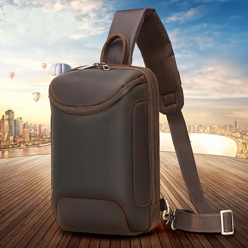 Luufan Men's Chest Bag Genuine Leather Shoulder Messenger Bag Male Sling Bags Travel Day Pack Tablet Design Crossbody Summer Bag