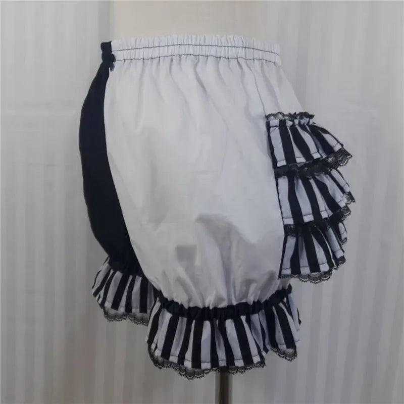 VacationGrabs Lolita Women Bloomers Shorts Color Block Patchwork Ruffle Lace Elastic Waist Pumpkin Pantalettes Sweet Cosplay Bottoms