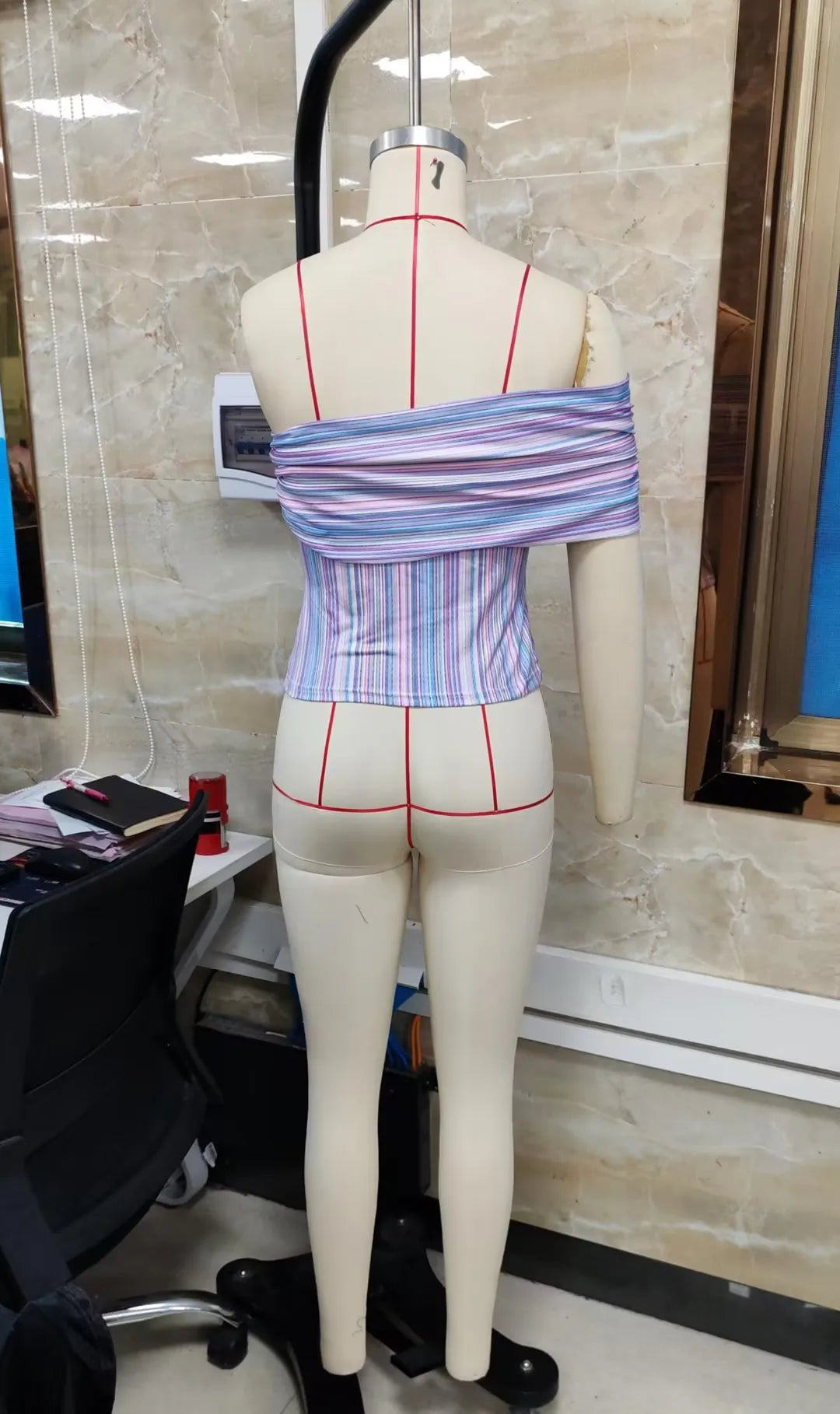 VacationGrabs Women Multicolor Striped Off-Shoulder Slim Fit Crop Top Summer Wrap Style Neckline Bandeau Backless Shirts Streetwear