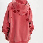 VacationGrabs American Casual Oversized Star Patch Hoodie Women Vintage Loose Drop Shoulder Kangaroo Pocket Everyday Street Sweatshirt