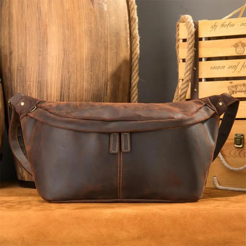 MAHEU Large Chest Bag Genuine Leather Men's chest packs sling bag crossbody bags outdoor riding bag biking bag vintage fashion