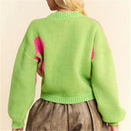 Women's Vintage Floral Knit Cardigan – Button-Up, Slim Fit
