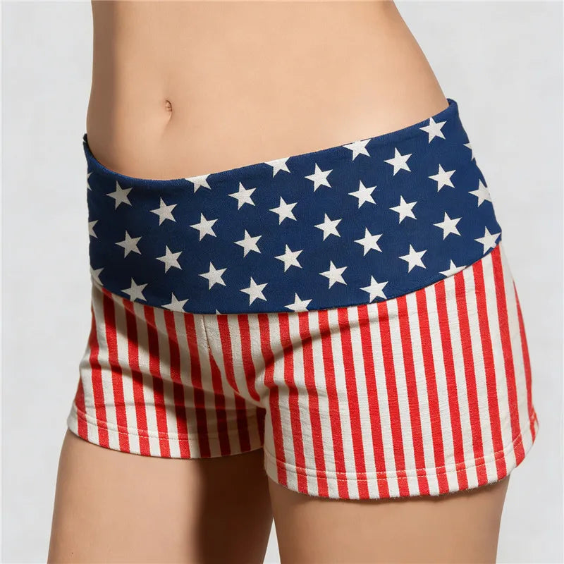 VacationGrabs Womens Patriotic Shorts Casual Foldover Waist Stars and Stripes Print Slim Fit Shorts Streetwear Shorts Independence Day