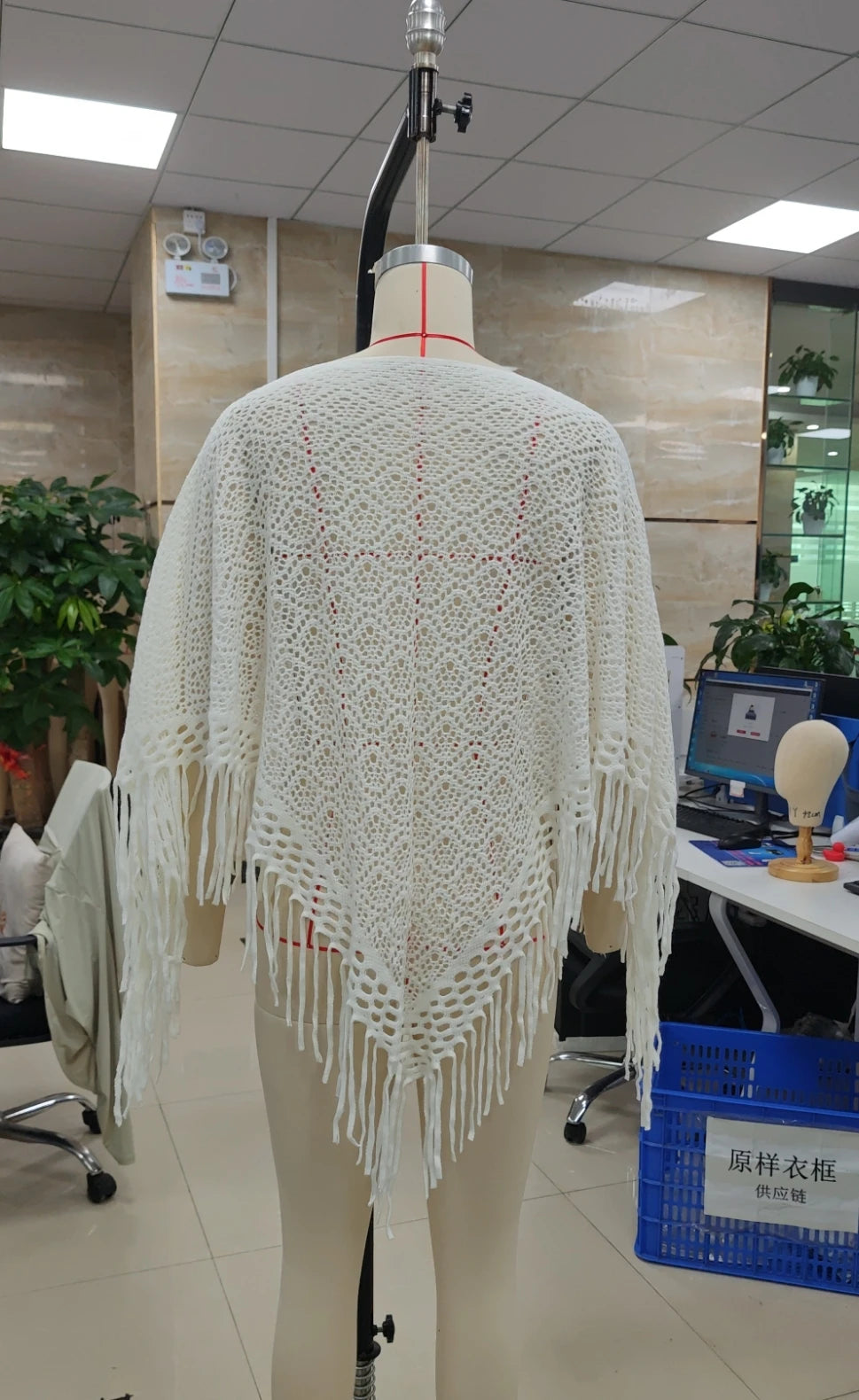 VacationGrabs Hollow Crochet Fringe Tassel Beach Cover Up Knit Triangle Shawl Bikini Outerwear Summer Casual Top