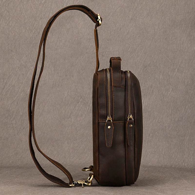 Big Size Leather Chest Bag Crazy Horse Sling Crossbody for Men - VacationGrabs
