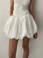 VacationGrabs Women Y2K Bubble Skirt Elastic Waist Pleated Ruffle Hem A Line Mini Skirt Girls Cute Short Puffy Balloon Skirt