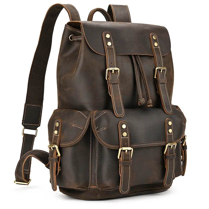 Leather Backpack Vintage Top Grade Travel Men Male Day Pack Bag - VacationGrabs