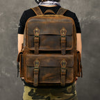Men's Vintage Crazy Horse Leather Backpack, 17" Laptop Bag