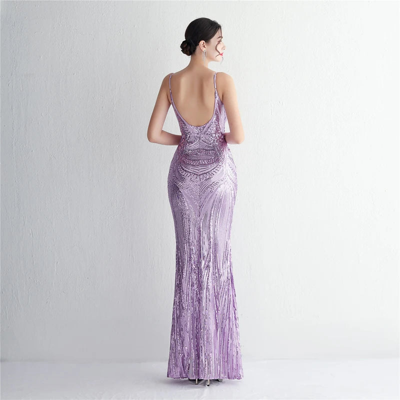 Women's Sequined Floor-Length Mermaid Evening Dress
