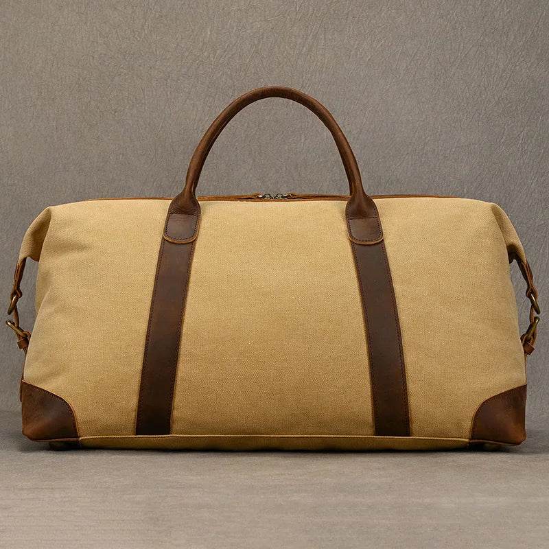 Canvas & Leather Travel Bag for Men Large Shoulder Weekender Bag - VacationGrabs
