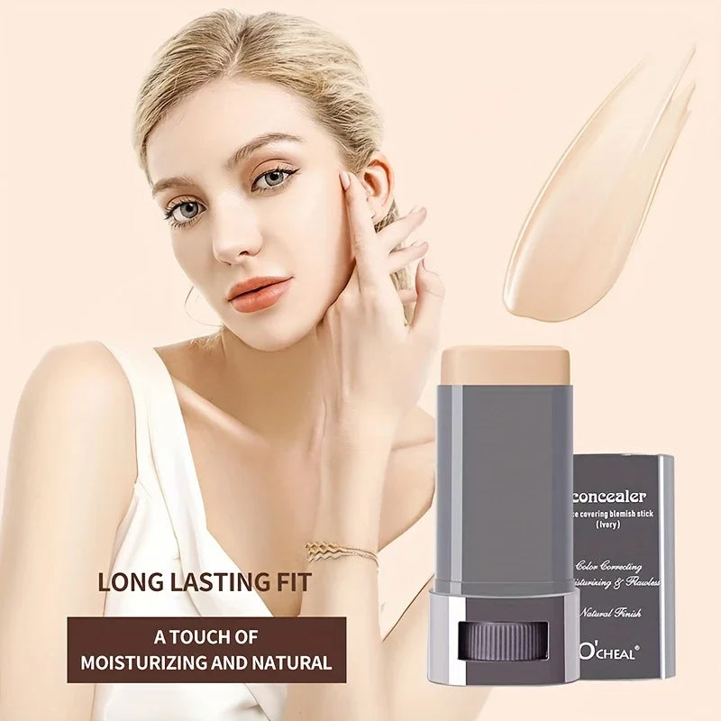 Cream Foundation Stick, Flawless Satin Powder Foundation, Long-Lasting Waterproof Full Coverage Foundation, Suitable for Conceal