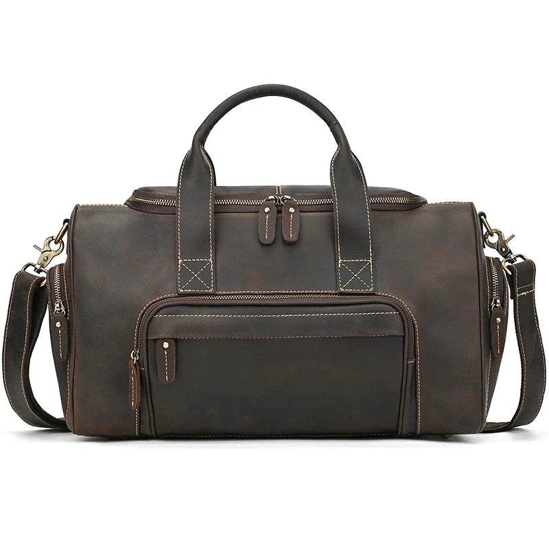 Designer Business Travel Leather Duffle Bag for Men Outdoor Coffee - VacationGrabs