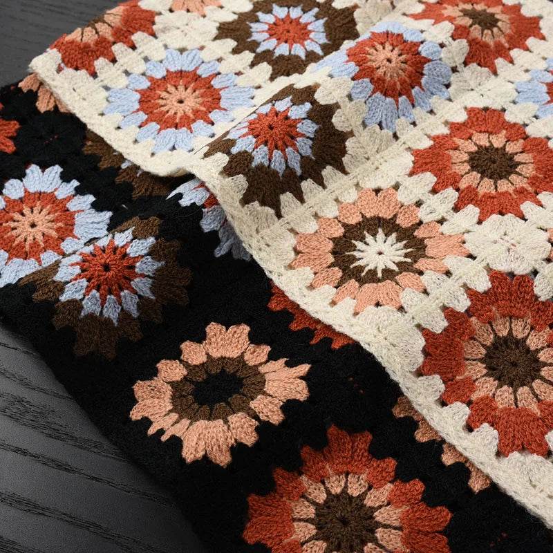 Granny Square Boho Crochet Knit Crop Top - VacationGrabs