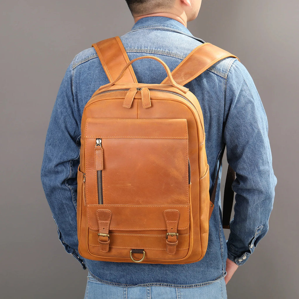 Retro Genuine Leather Double-Shoulder Backpack - European Retro Style