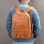 Retro Genuine Leather Double-Shoulder Backpack - European Retro Style