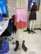 VacationGrabs Flowy A Line Short Fairy Mini Skirt Women Lace Silk Satin Half Slip Skirt Y2k Coquette Low Rise Lace Trim Underskirts