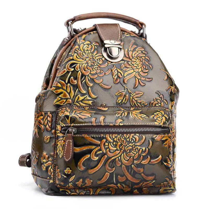 Floral Retro Leather Backpack - VacationGrabs