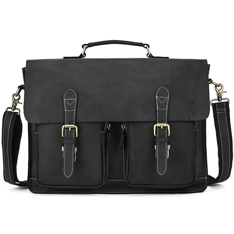 Luxury Genuine Leather Briefcase Laptop Bag Vintage Shoulder Bag - VacationGrabs