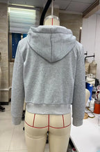 VacationGrabs Women Cropped Zip Up Hoodie Metallic Braided Embroidery Long Sleeve Ribbed Hem Y2K Streetwear Short Hooded Sweatshirt
