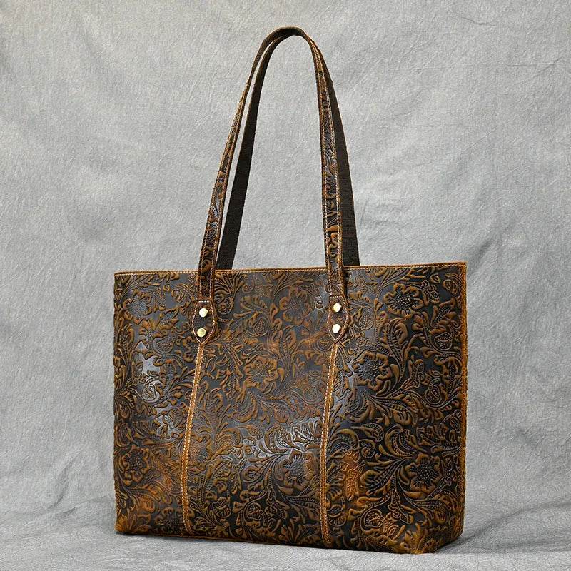 Retro Genuine Leather Shoulder Bag for Women Luxury Designer Tote - VacationGrabs