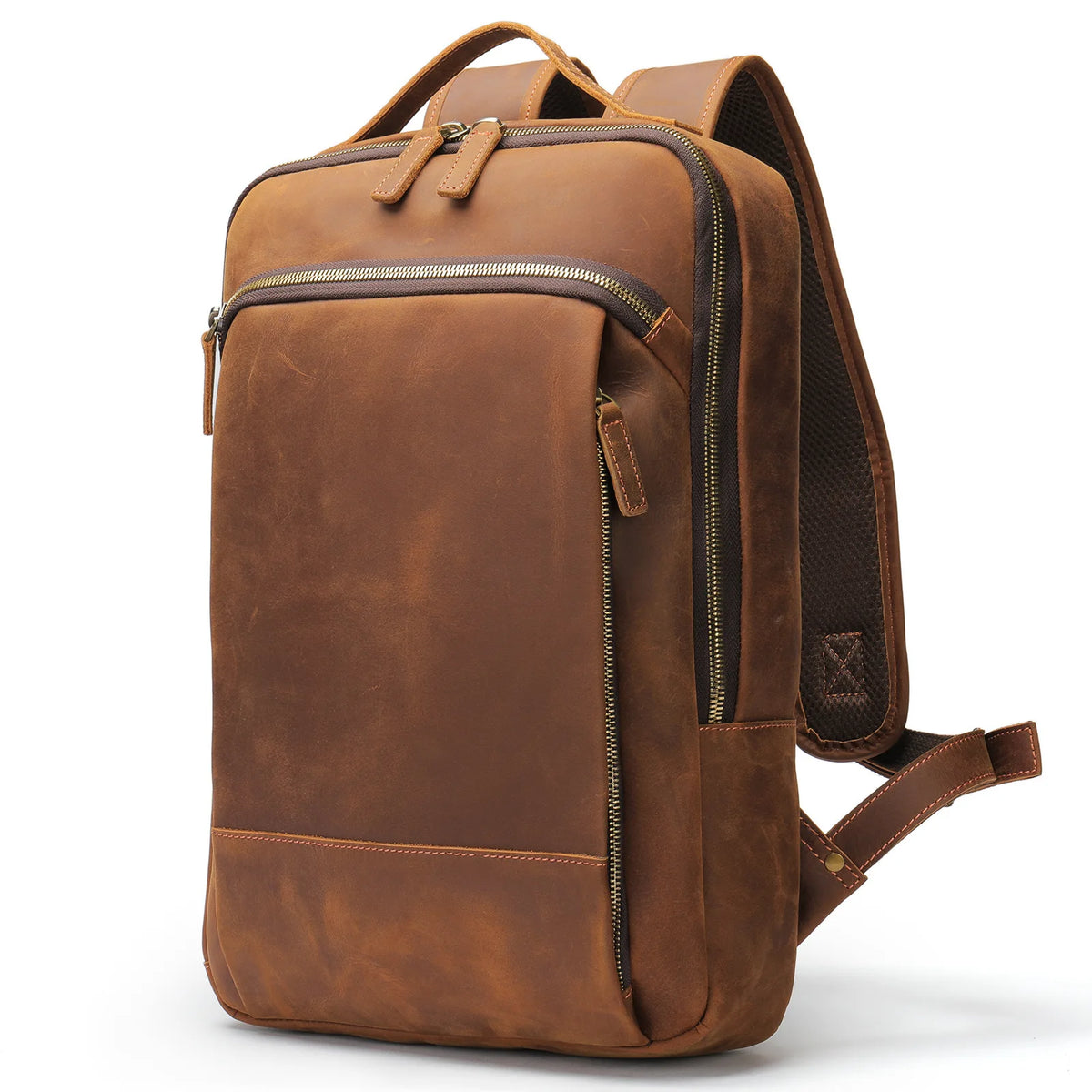 Frenzy Horsehide Men's Double-Shoulder Backpack, Cowhide Outdoor Travel Backpack, Men's Genuine Leather Double-Shoulder Bag