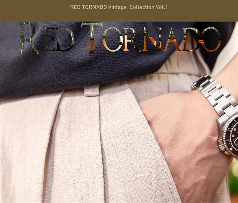 Red Tornado Old Money Aesthetic Linen Pants Men's Casual Pleated Trousers Loose Fit