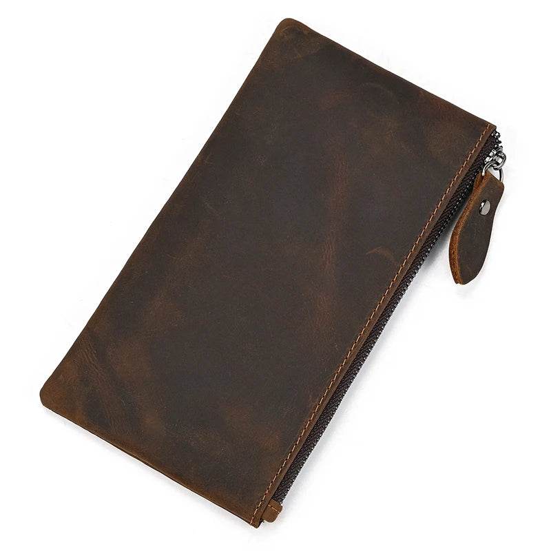 Crazy Horse Leather Zipper Wallet with Key Chain for Coins & Cards - VacationGrabs