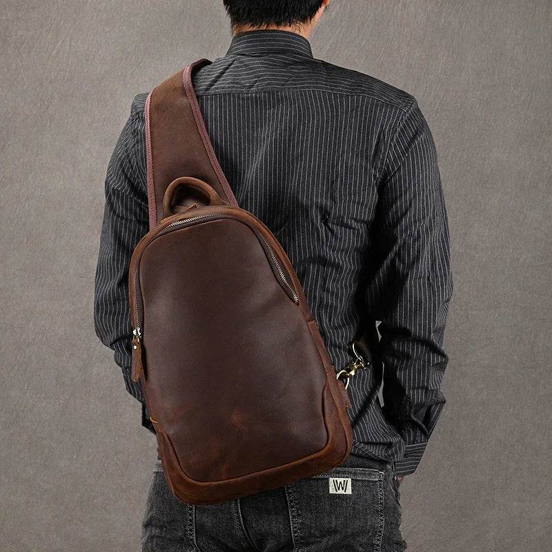 Large Size Leather Chest Bag for Men Crossbody Outdoor Sling - VacationGrabs