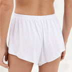 VacationGrabs Women Sexy Lace Trim Sleep Shorts Elastic Waist Satin Pajama Shorts with Floral Lace Panel for Daily Casual Loungewear