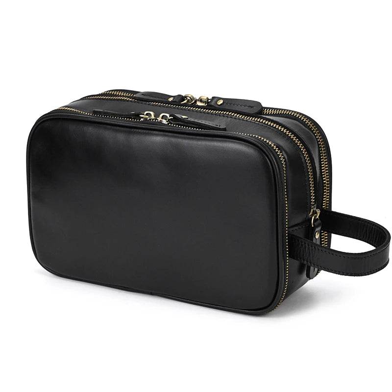 Thick Leather Clutch Bag for Men Genuine Leather Toiletry Kit Bag - VacationGrabs