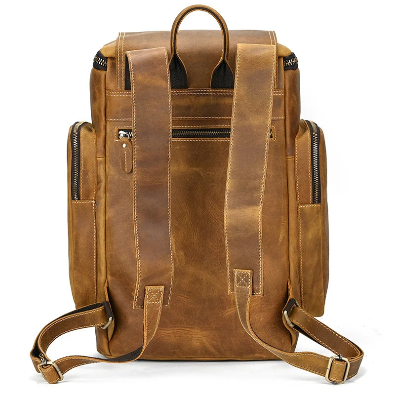 Retro Leather Backpack 15.6" Leather Laptop Daypack for Men