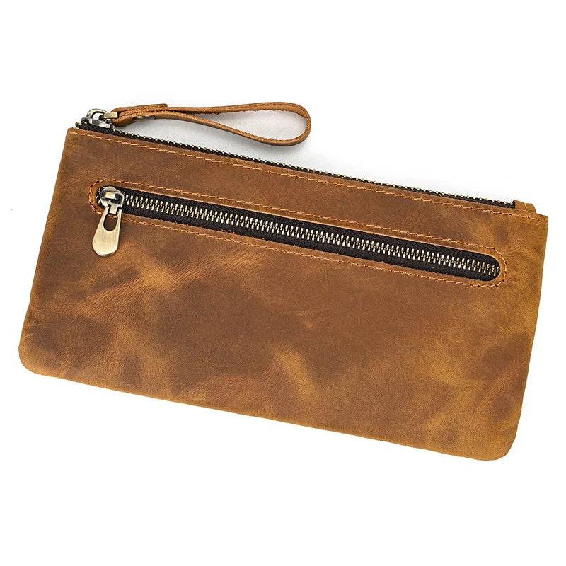 Leather Cellphone Pouch Wallet for Men & Women Long Slim Zipper Purse - VacationGrabs